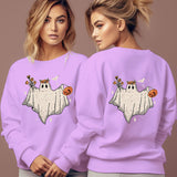 Women's Cartoon Halloween Hoodies Funny Flower Pumpkin Ghost