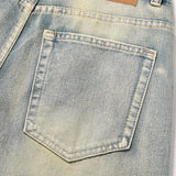 Men Jeans Bright White Faded Loose Casual Retro