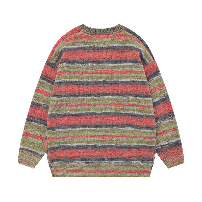 Men Sweater Vintage Stripe Jacquard Knitted Sweater