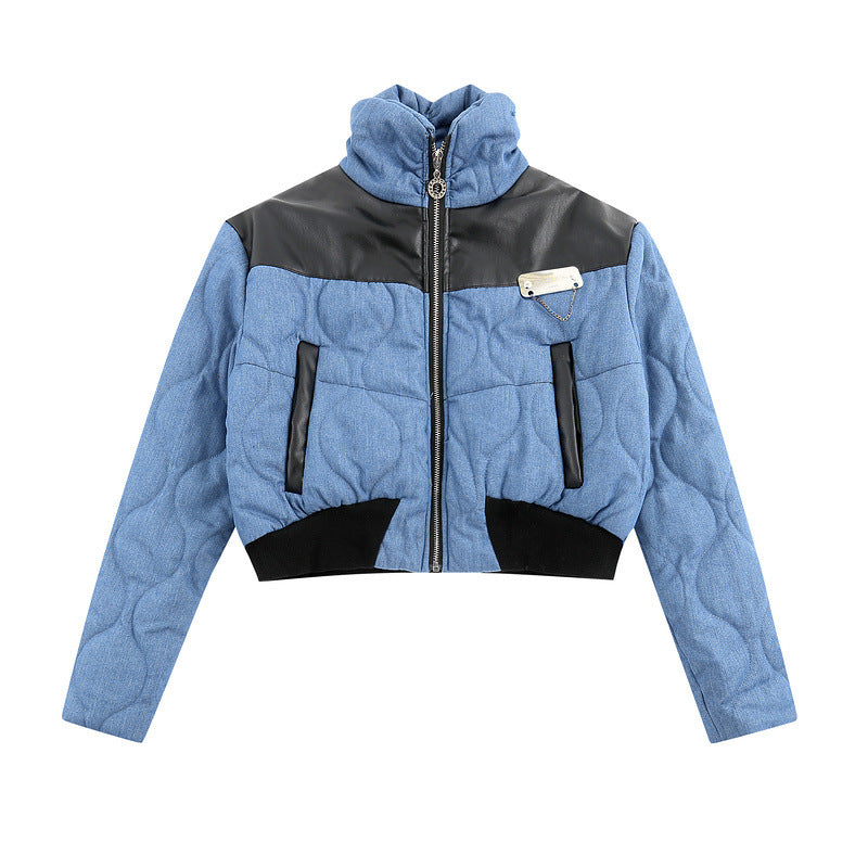 Men Coat PU Leather Stitching Thickening Cotton Coat