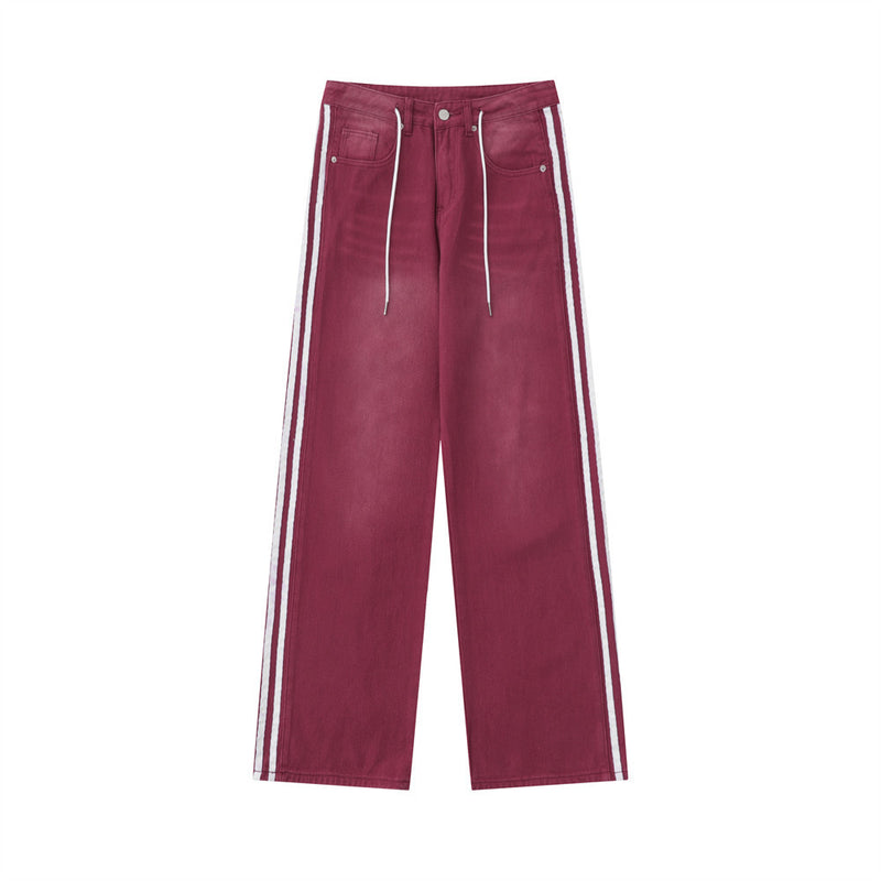 Men Jeans Side Ribbon Stitching Loose Casual