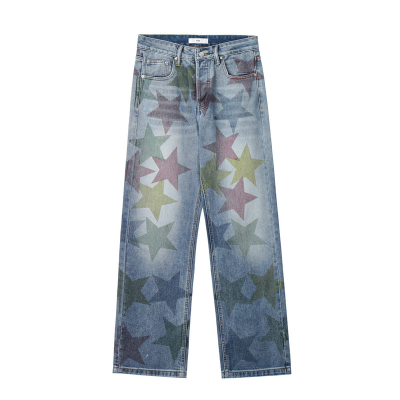 Men Jeans Five-Pointed Star Hip Hop Casual