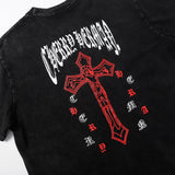 CHH Chrome Heart T Shirts Cross Sanskrit Printed Crew Neck Washed Short Sleeve Fashion T-Shirt