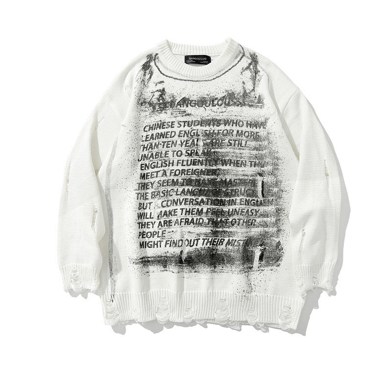 Women Sweater Graffiti Ripped Sweater Knitwear Top
