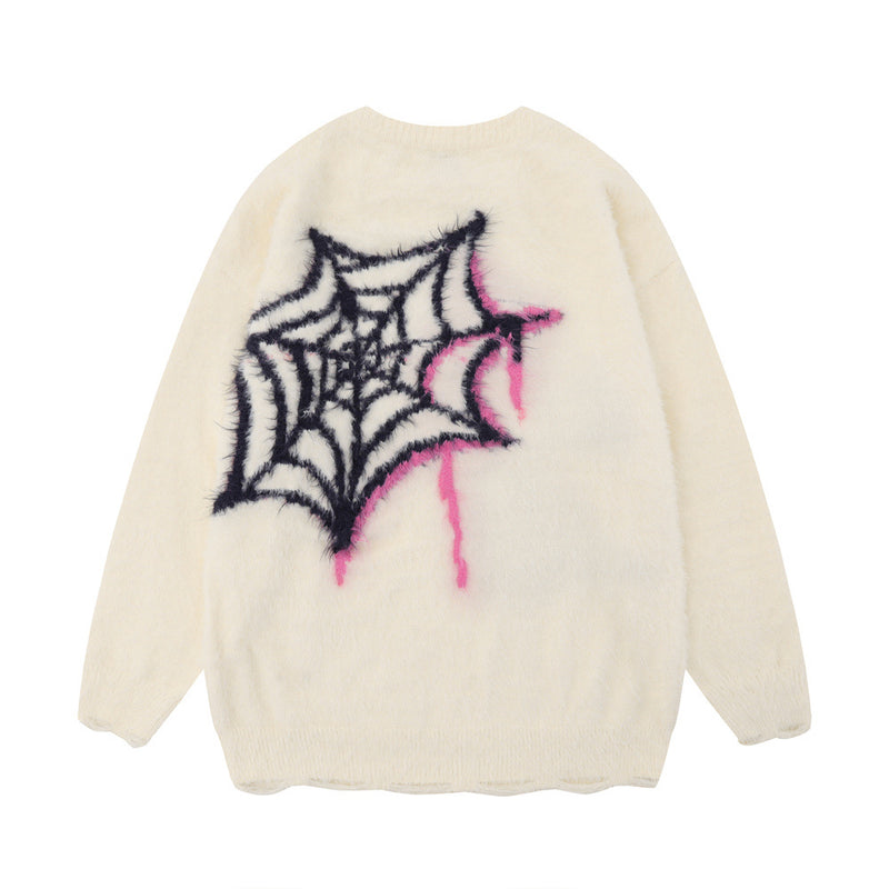 Men Sweater Jacquard Spider Web Velvet Padded Sweater