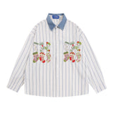 Men Long Sleeved T Shirt Cartoon Embroidered Long Sleeve Shirt Men's Loose Casual Polo Collar Shirt