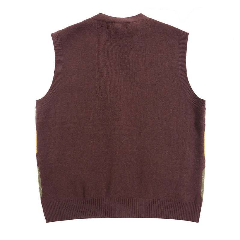 Men Sweater Diamond Plaid Woolen Vest Knitwear Sleeveless
