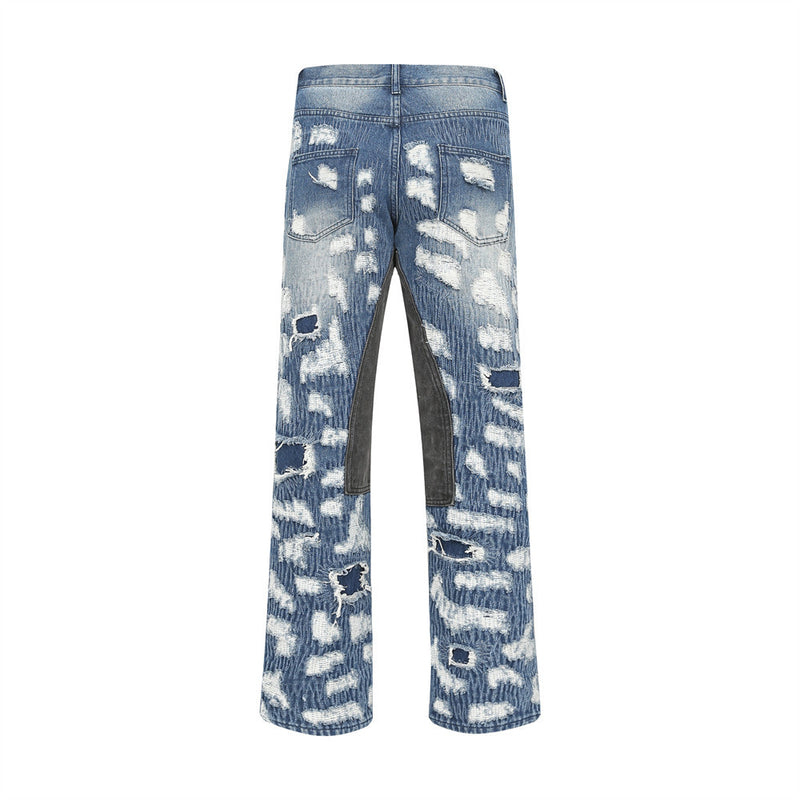 Men Jeans Hole Embroidery Punk Stitching