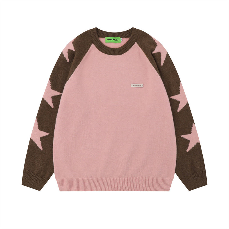 Men Sweater Five-Pointed Star Patchwork Knitting Sweater