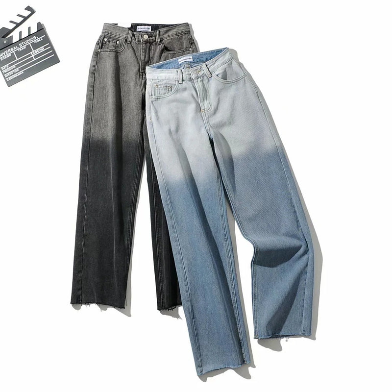 Women Jeans Gradient Color Loose High Waist