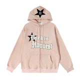 Men Fleece Lined Hoodie Embroidered Letter Hooded Sweaters Menswear Loose Street Coat