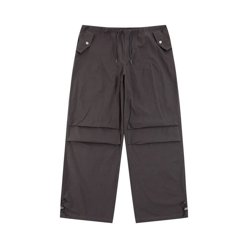 Cargo Pants Retro Solid Color Pleated Overalls Loose