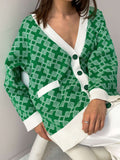 Women Work Business Casual Sweats Cardigan Jacquard Knitted Sweater