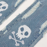 Men Jeans Skull Embroidery Hip Hop Trend Holes