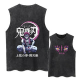 Printed Washed Tshirt Anime Demon Slayer Cotton Men Vintage