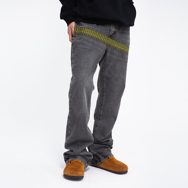 Men Jeans Hip Hop Trend Embroidery Personality Wide Distressed