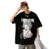 Men T Shirt Cartoon Geisha Print Summer Loose