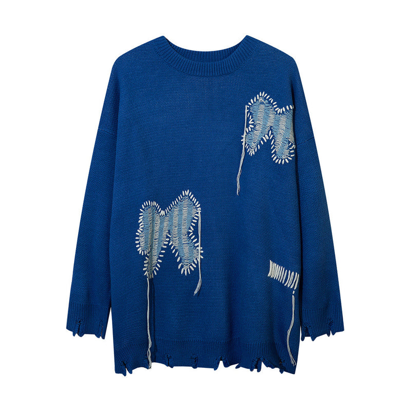 Men Sweater Butterfly Jacquard Crocheted round Neck Sweater