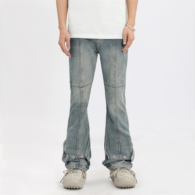 Men Jeans Bell-Bottom Pants Stitching Trousers