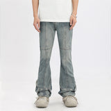 Men Jeans Bell-Bottom Pants Stitching Trousers