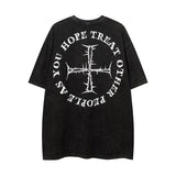 Men T-shirt Vintage Cross Printing Distressed Oversize