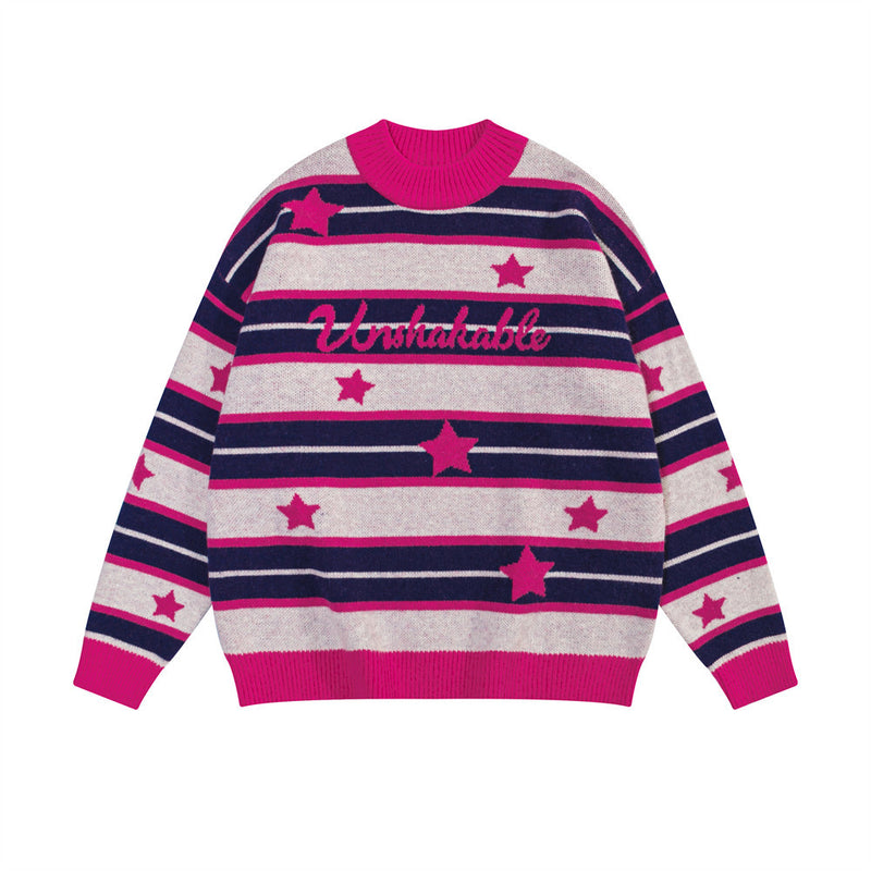 Men Sweater Stand Collar Sweater Jacquard Striped XINGX Half Turtleneck