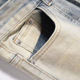 Men Jeans Old Spray Painting Loose Fashion Colorblock