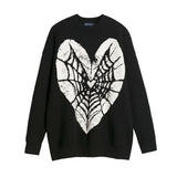 Women Sweater Heart-Shaped Spider Web Knitted Wool