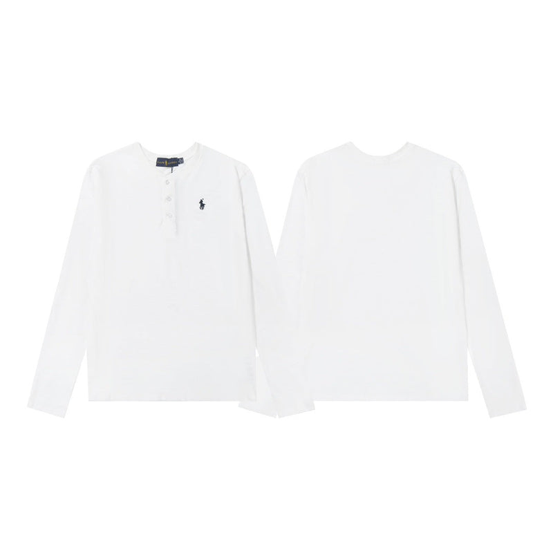 Ralph Lauren Coat LF Home Ralph Lauren Embroidered Small Label Henley Shirt Button Top Long Sleeve Casual