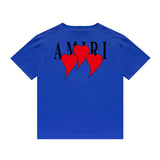 Amiri T Shirt Red Heart Printing Casual round Neck Short Sleeves T-shirt