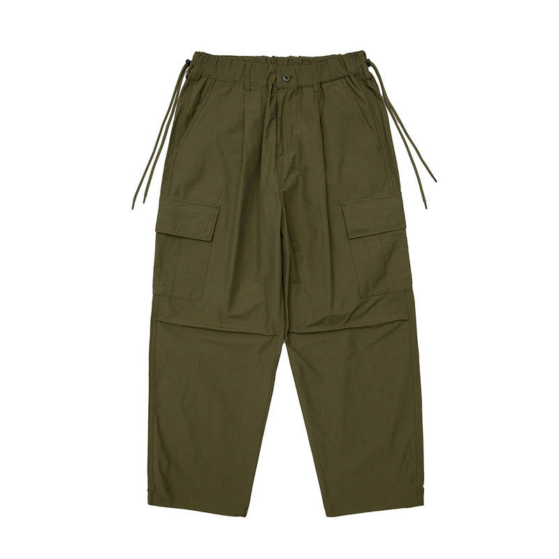 Cargo Pants Large Pocket Solid Color Tooling Elastic Waist