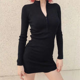 Women Dresses Fashion Slim-Fit Zipper Knitted Dress