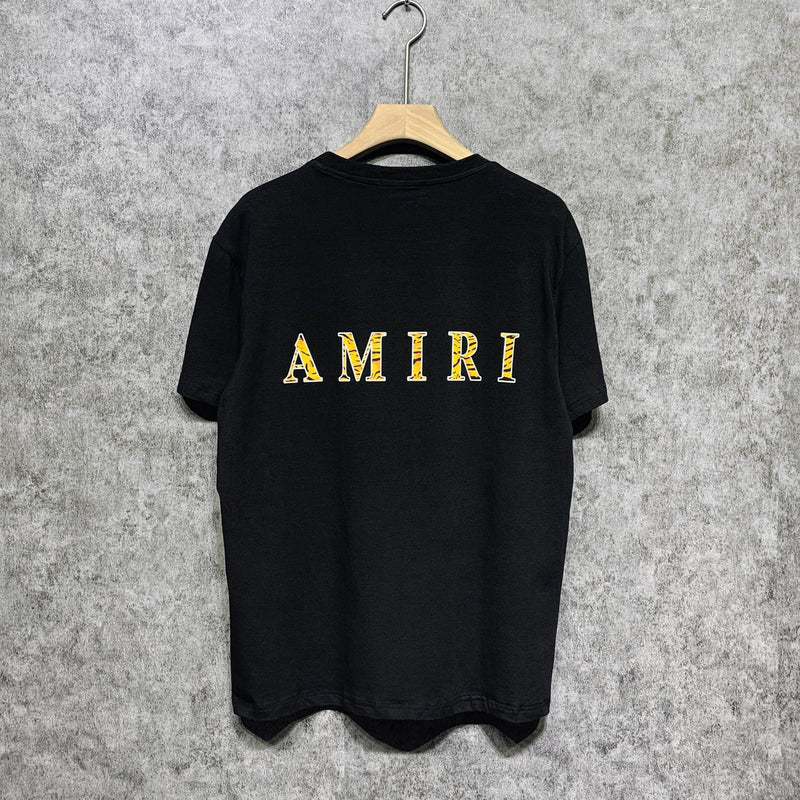 Amiri T Shirt Tiger Pattern Letter Print Casual round Neck Short Sleeve T-shirt