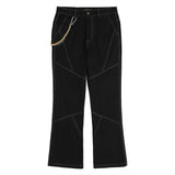 Men Jeans Chain Decoration Overalls Stitching Solid Color
