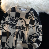 Women Sweater Retro Contrast Color Loose