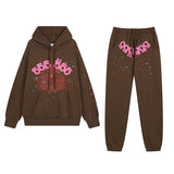 Sp5der Hoodie & Sweatpants 2 Piece Set Spider Web Velvet Sport Suit