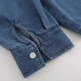 Men Long Sleeve T Shirt Vintage Cartoon Embroidered Denim Long Sleeve Shirt Men's Loose Lapels Shirt