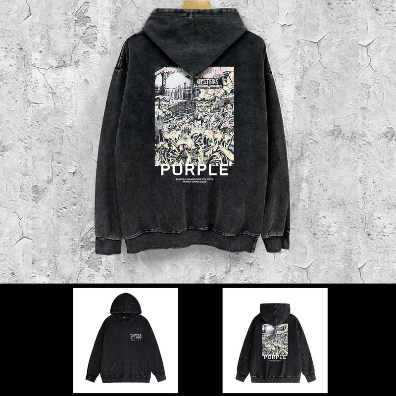 Purple Brand Distressed Hoodie Fashion Old Loose Hooded Sweater