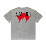 Amiri T Shirt Red Heart Printing Casual round Neck Short Sleeves T-shirt