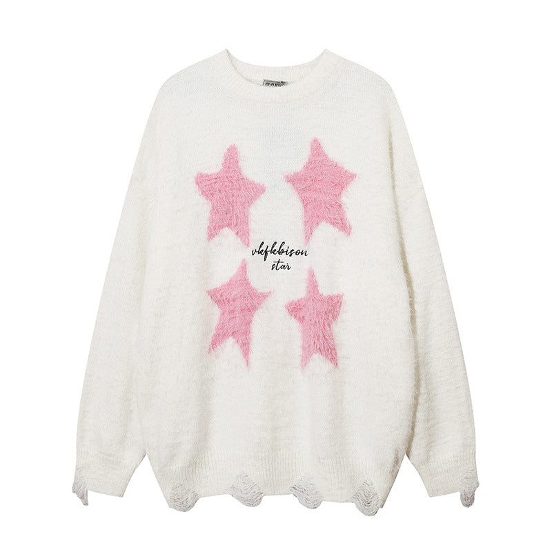 Men Sweater Five-Pointed Star Flocking Jacquard and Fleece Lining Sweater