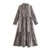 Women Dresses Loose Python Pattern Shirt Dress