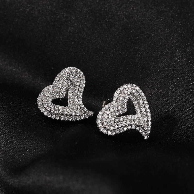 Earrings Zircon Hollow Love Stud Earrings St. Valentine's Spectrum