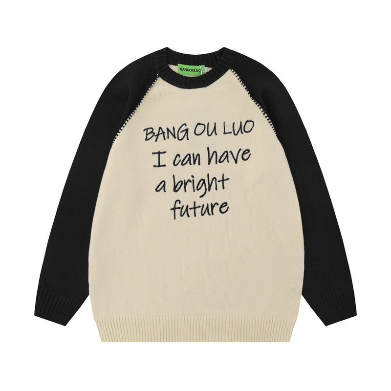 Men Sweater Embroidery Stitching Knitted Sweater