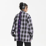 Unisex Shirt Patch Stitching Plaid Loose Casual Long Sleeves