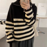 Women Pullover Sweater Slimming Stripes Sweater