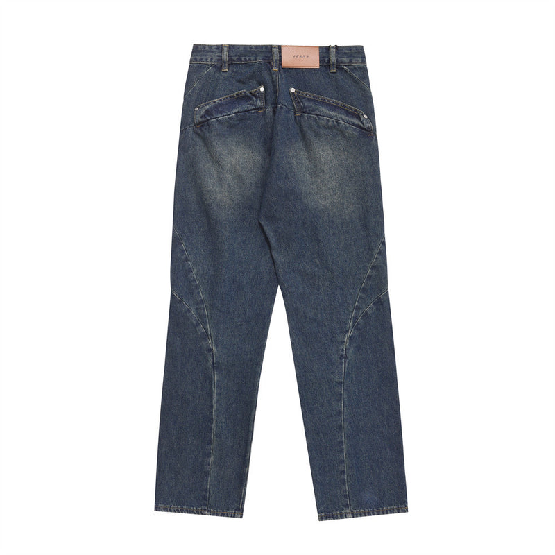 Men Jeans Stitching Boys Loose Casual Zipper Decoration