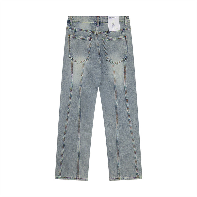 Men Jeans Stitching Topstitching Loose