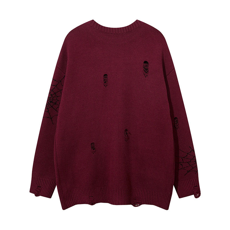 Women Sweater Spider Web Jacquard Oversize Couple