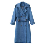 Women Trench Coat Loose Waistband Denim Trench Coat
