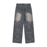 Men Jeans Stitching Polished White Distressed Jacquard Splash-Ink